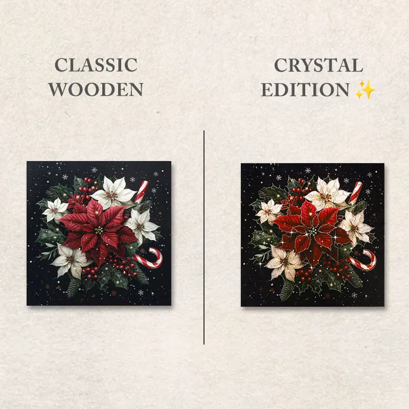 Midnight Poinsettia Crystal Wooden Puzzle