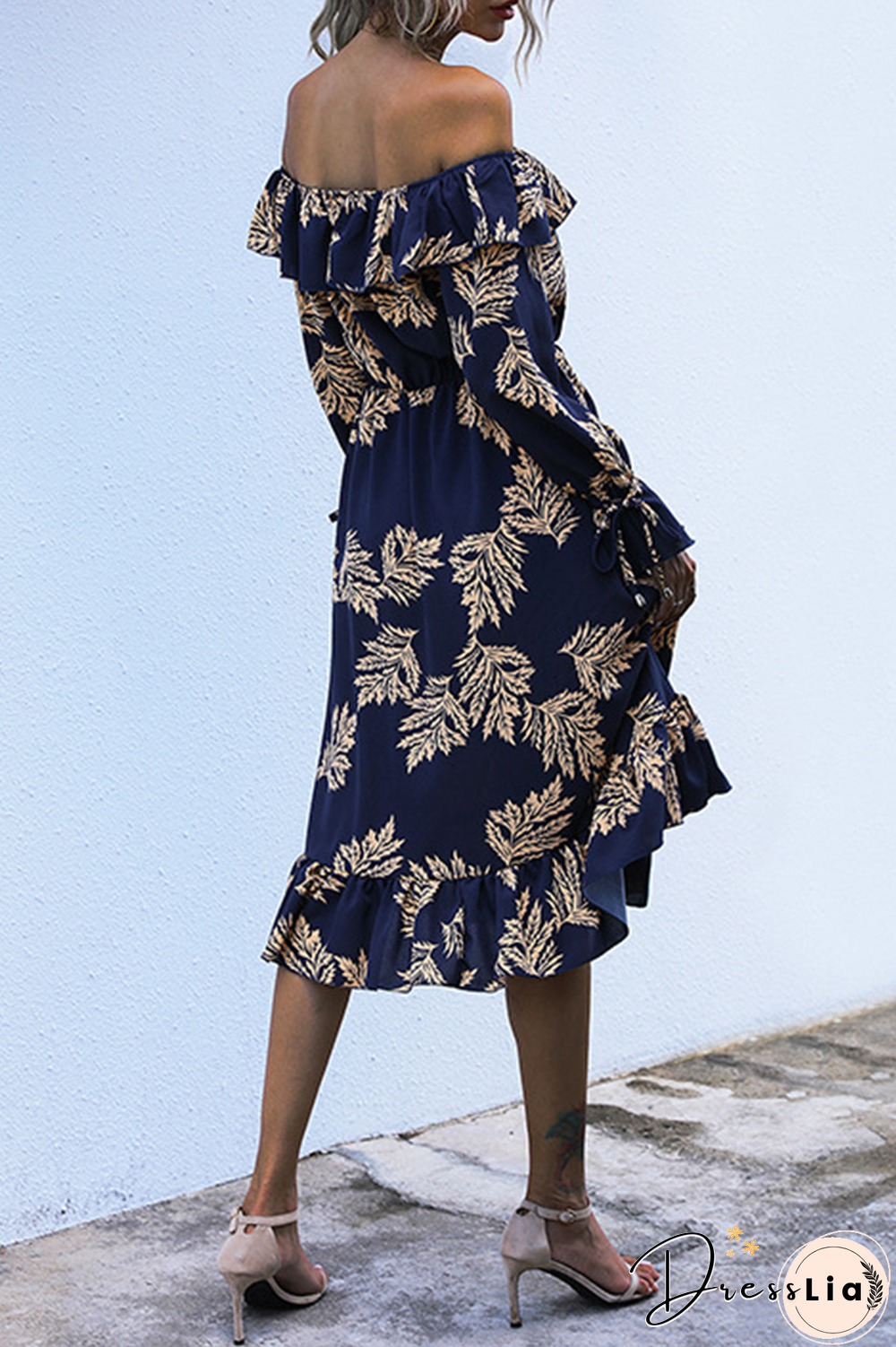 Elegant Floral Buckle Flounce Off The Shoulder Waist Skirt Dresses