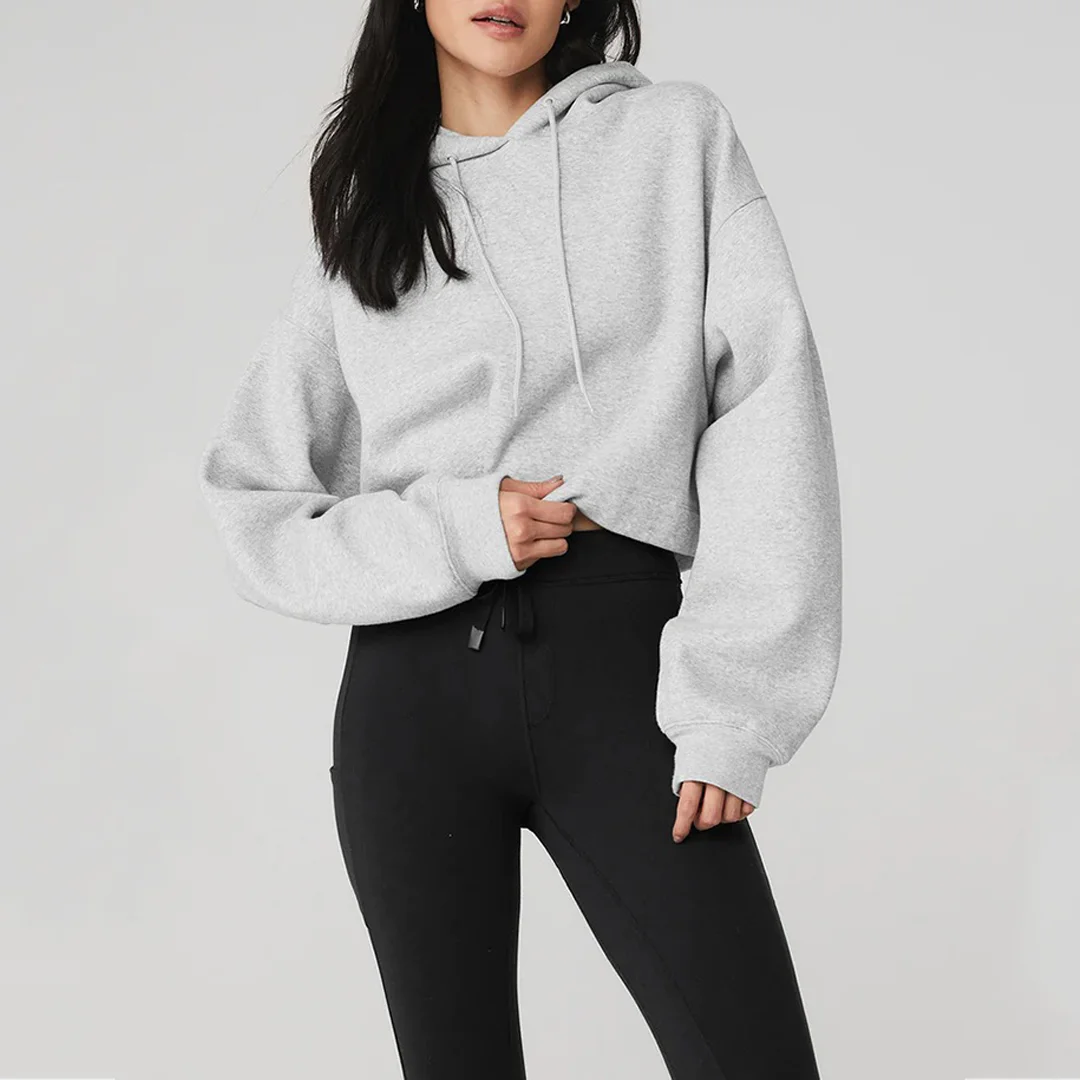 Casual Loose Ribbed Fleece Hoodie