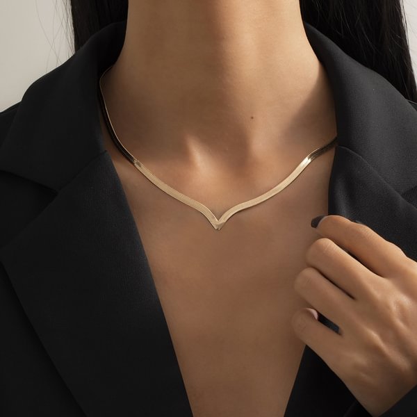 Women Necklace V-shaped Gold Blade Chain on Neck Choker Necklace Women Sexy Flat Snake Chain Jewelry Gift Clavicle Chocker Necklaces - Shop Trendy Women's Fashion | TeeYours
