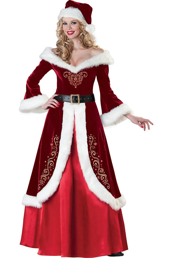 Ruby Modern Womens Strapless Christmas Queen Dress Santa Costume-elleschic