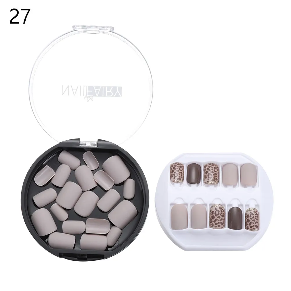 30PCS/Set Fake Nails Press Coffin False Full Artificial Short Kiss Detachable Stick Designs Press Nails Art Tipsy Cover Box-Nail Inspo