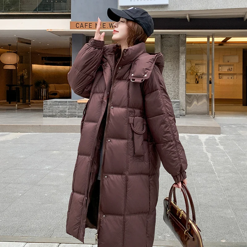 Woherb 2024 New Winter Cotton-Padded Clothes Female Long Style Over The Knee Thick Loose Large Size College Wind Warm Coat-Outfit Ideas