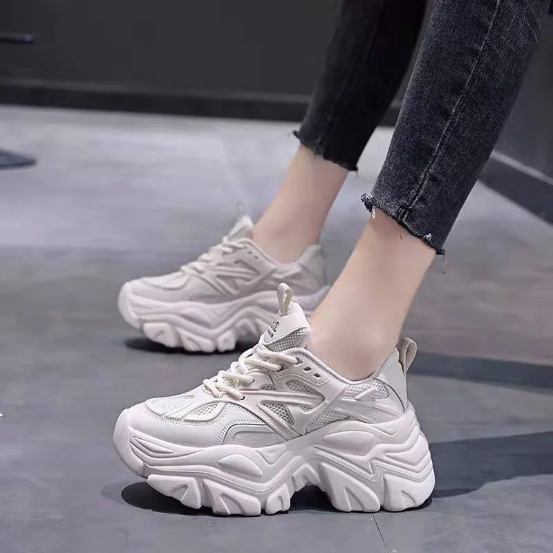 Qengg Women's Summer Platform Shoes Fashion Comfortable Lace-up Mesh Sneakers Women's All-match Walking Shoes Casual Shoes for Women