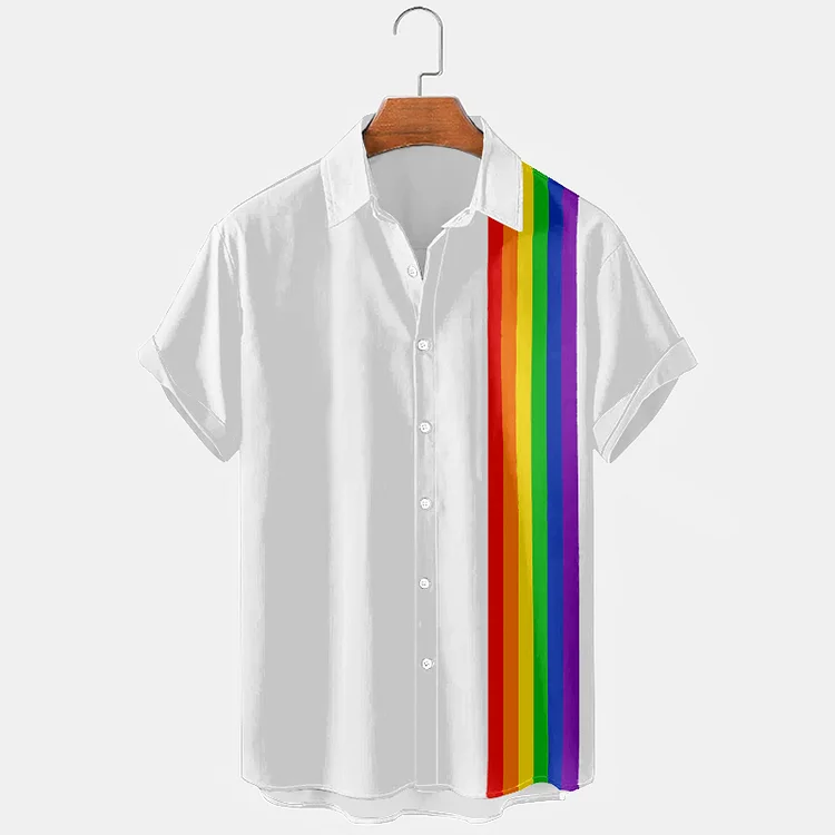 BrosWear Rainbow Stripe Panel Short Sleeve Shirt