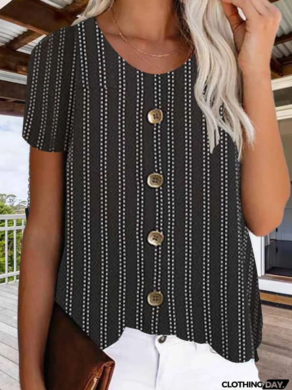 Women Short Sleeve Scoop Neck Printed Top