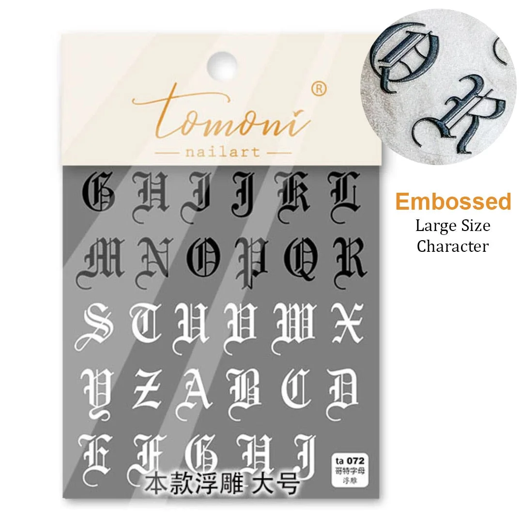 Roman style Typography Art Sticker High Quality 3D Engraved Nail Stickers Nail Art Decorations Nail Decals Design-Nail Inspo