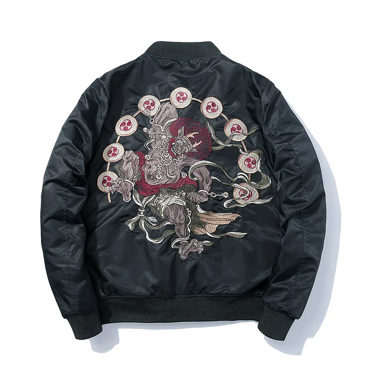 Jackets Men Japanese Embroidery MA1 Jacket Tracksuit Coats Hip Hop Stand Collar Casual Cozy Male Windbreaker Streetwear