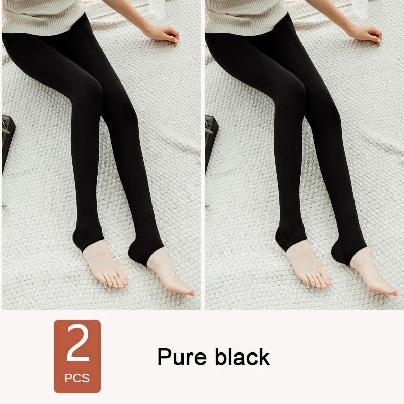 ATHVOTAR 2Pcs Winter Warm Pants Women Casual Thicken Elasticity Velvet Pants Thermal High Waist Pants for Women