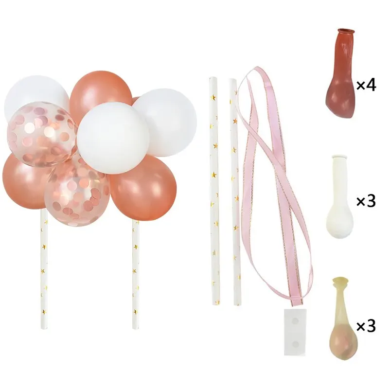 1 Set 5inch Confetti Balloon Cake Topper Decoration with Paper Straw Bow Baby Shower Favors Wedding Birthday Party Supplies