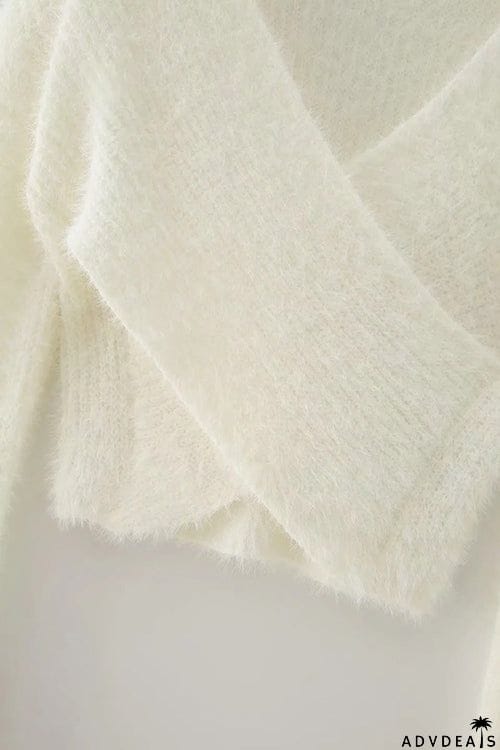 Fuzzy Cross Crop Sweater