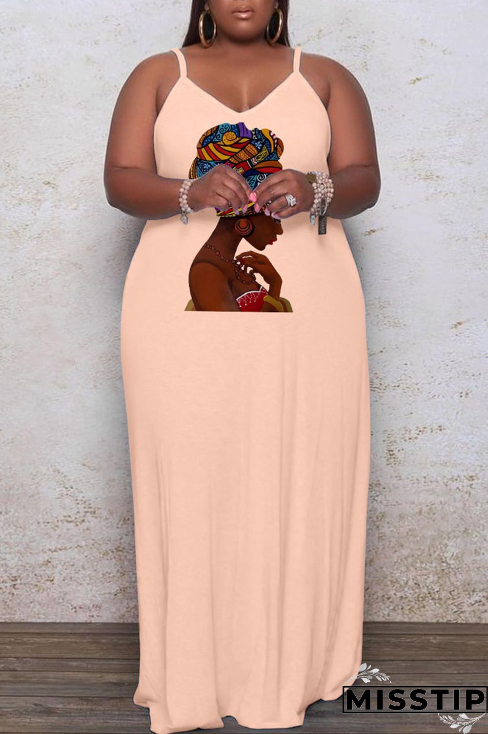 Black Casual Print Patchwork Spaghetti Strap Sling Dress Plus Size Dresses