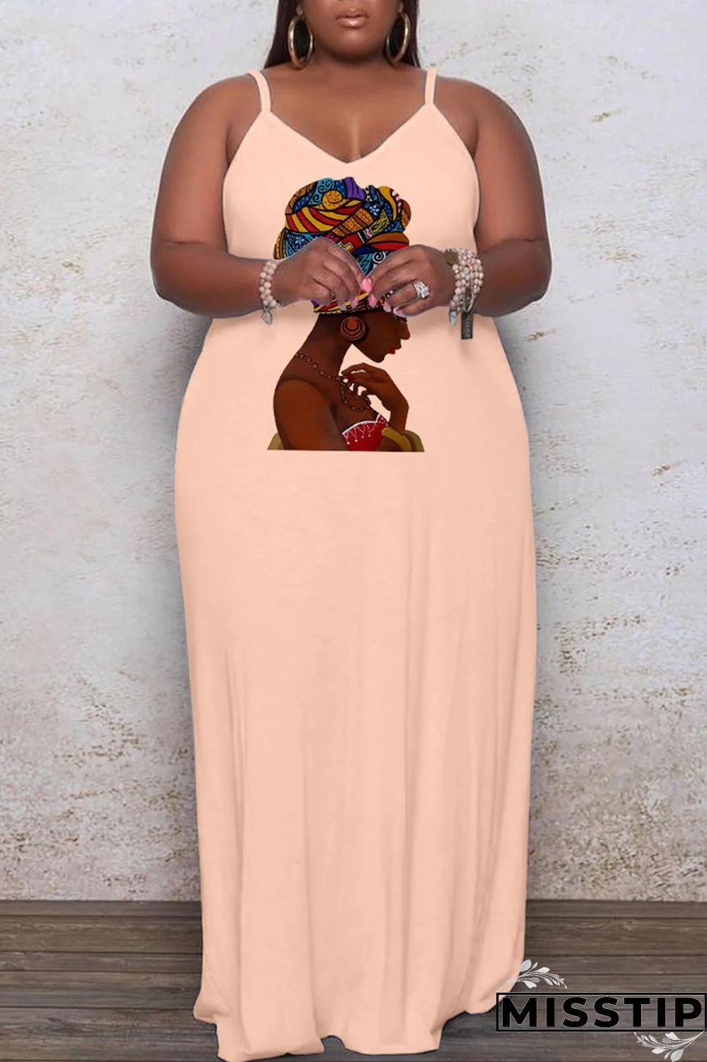 Black Casual Print Patchwork Spaghetti Strap Sling Dress Plus Size Dresses