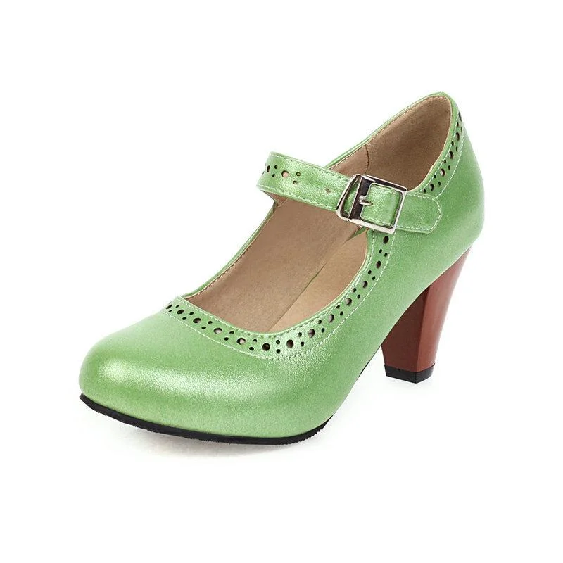 Mary Jane Shoes For Women Round Toe Buckle Block Heel Shoes