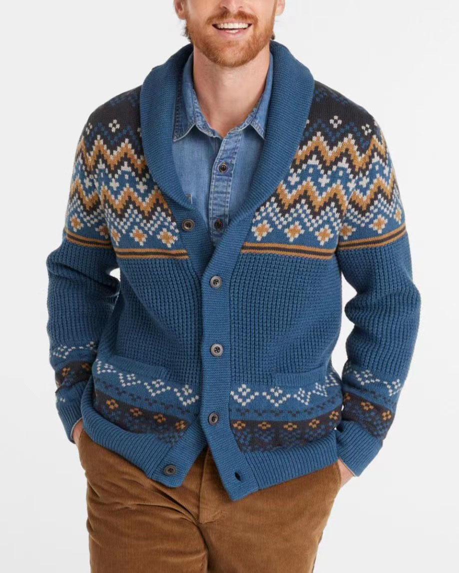 Men's Long Sleeve Knitted Lapel Sweater