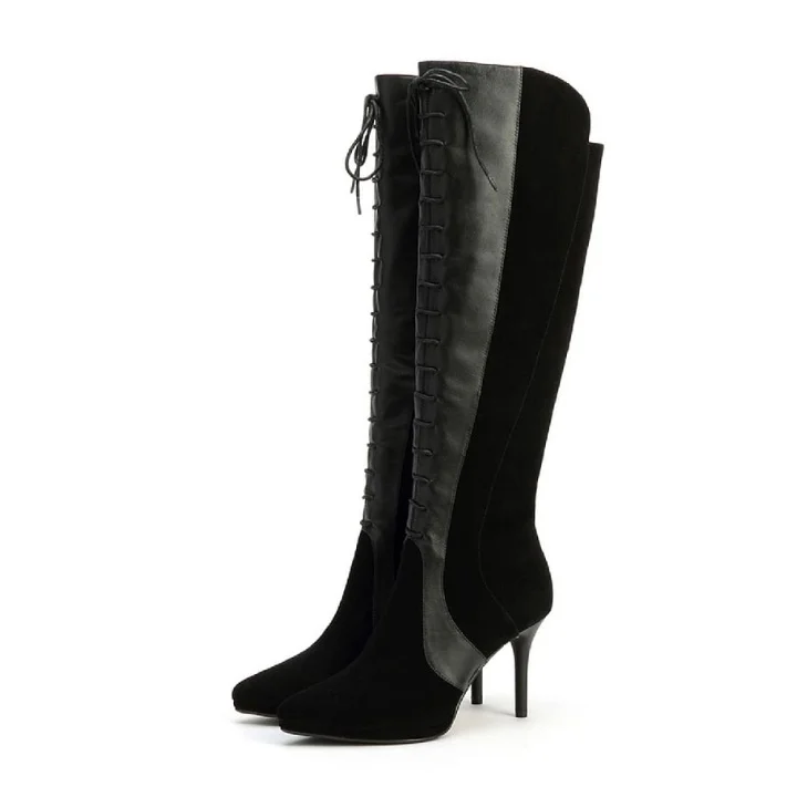 Bottes à lacets noires à talons aiguilles Flusfy