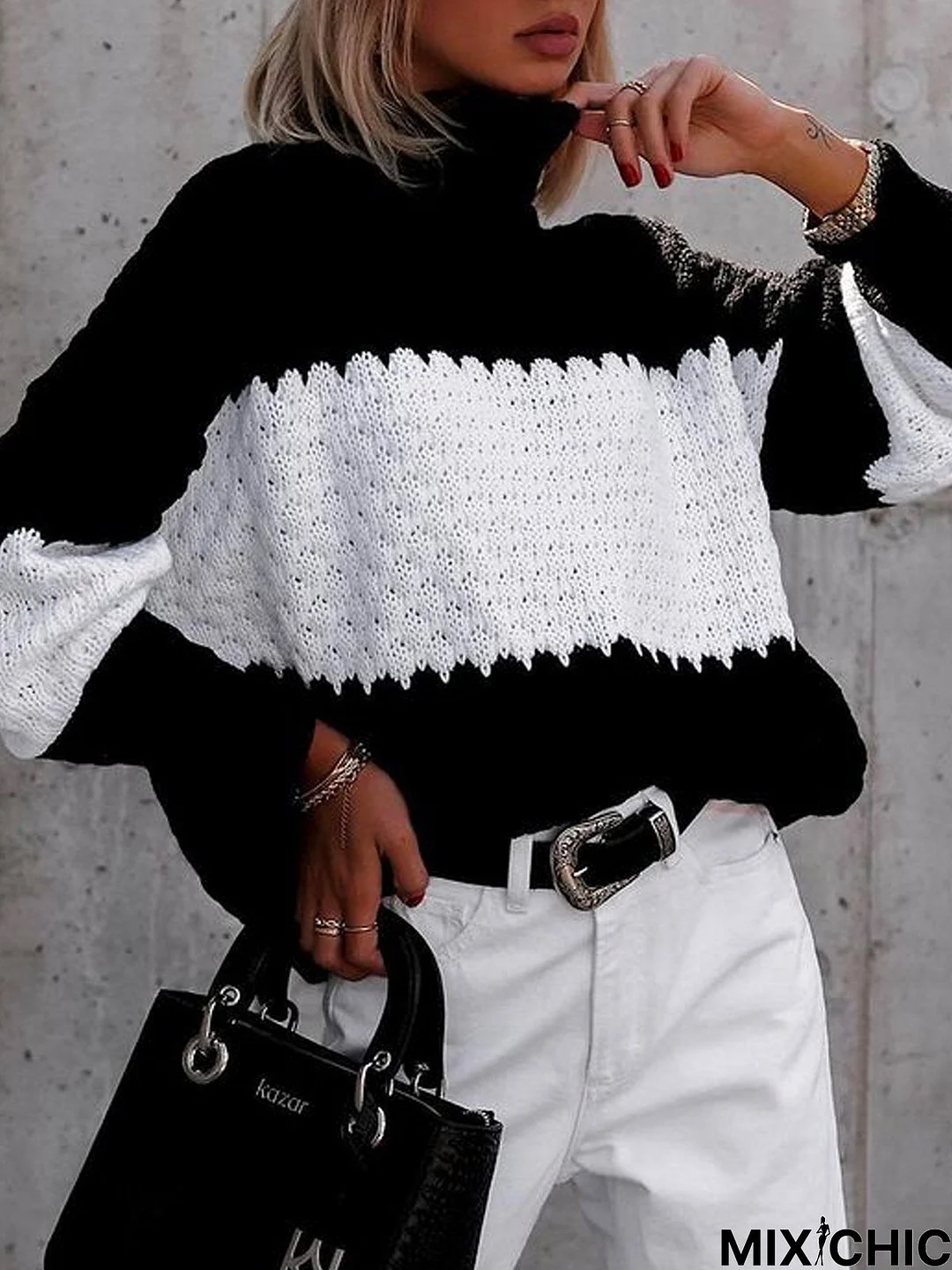 Crew Neck Loose Color Block Sweater