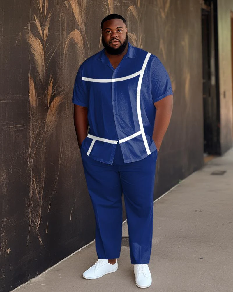 Men's Blue Stripe Gradient Short Sleeve Walking Suit 023
