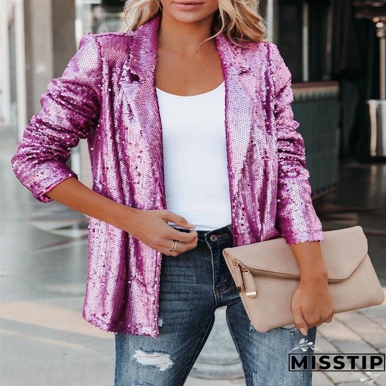 Spring Fashionable Sequins Lapel Casual West Coats