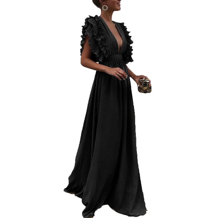 Fashion V-Neck Sexy Skirt Oversize Black Vintage Elegant Party Dress White Evening Dresses