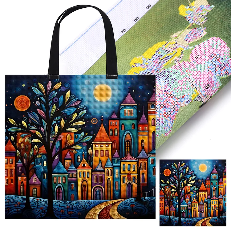 11CT Colorful Buildings Embroidery Kit Personalized Bag Gift for Friends 40x40cm gbfke