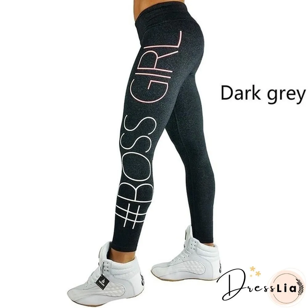 New Women's Pants Boss Girl Tight Package Hip Printing Yoga Leggings