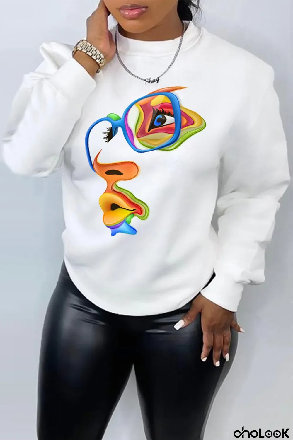White Street Daily Print Patchwork O Neck Tops