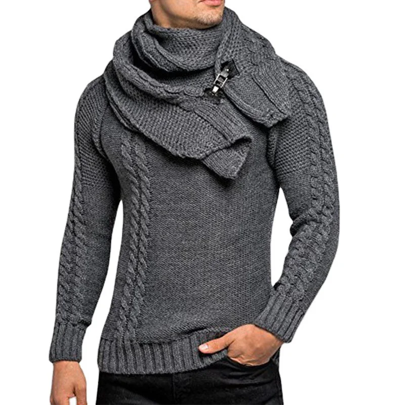 Wongn Wongn New Wish Men's Long Sleeve Scarf Can Be Dismantled Slim Jumper Knit Sweater Man