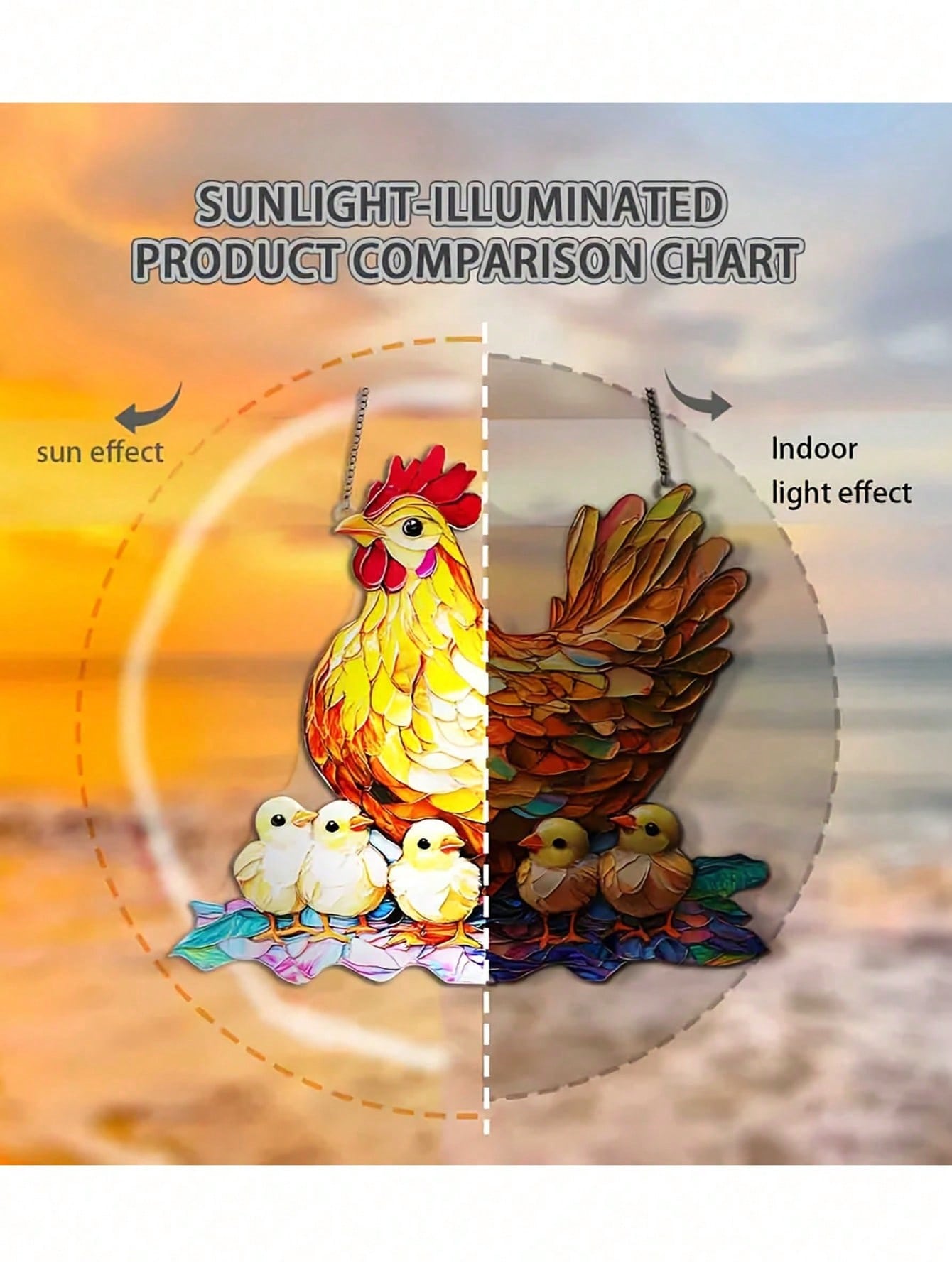 Tegooe Tegooe Stained Glass Style Chicken Suncatcher Mother Hen Chicks Farmhouse Window Panel Hanging Decoration