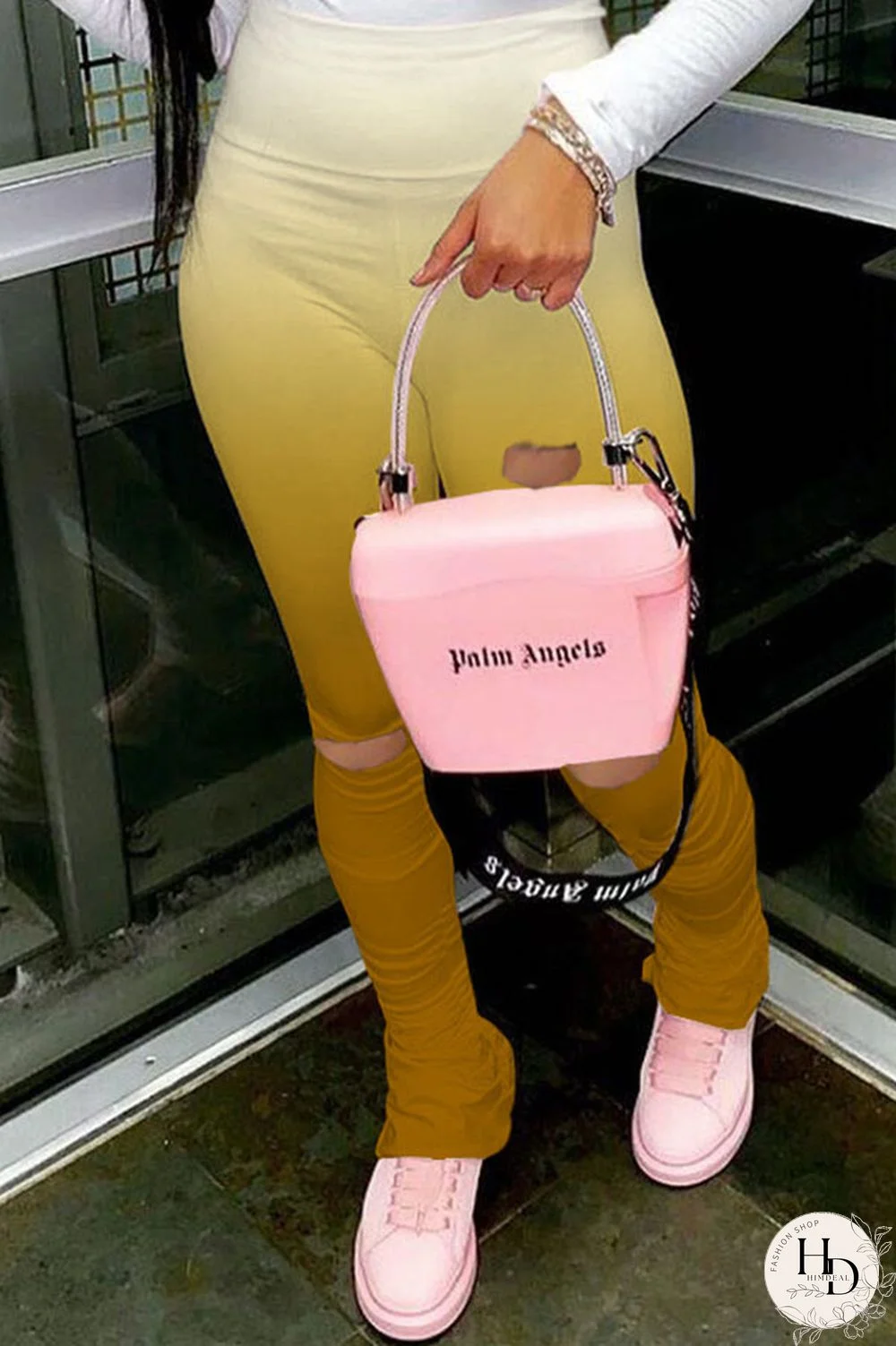 purple Black Orange Yellow purple Elastic Fly High Gradient Boot Cut Pants Bottoms