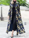 Vintage Leaf Printed Round-Neck Long Sleeves Coat