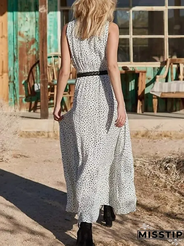 Casual Dress Swing Boho Long Maxi Light Blue Creamy-white Pink Short Sleeve Polka Dot