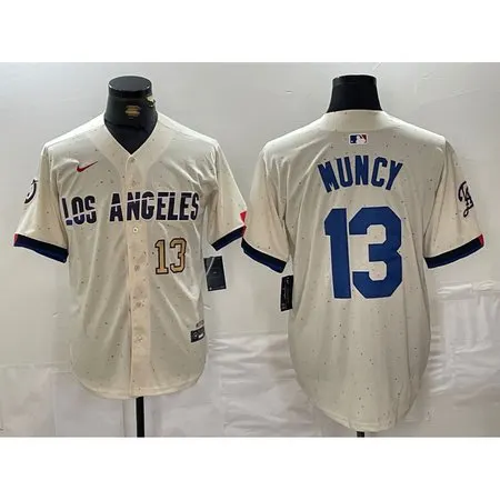 Men's Los Angeles Dodgers #13 Max Muncy Cream Stitched Baseball Jersey