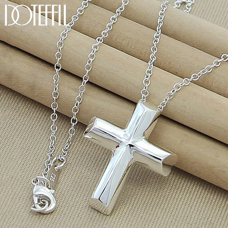 DOTEFFIL 925 Sterling Silver 18-30 Inch Chain Cross Pendant Necklace For Woman Man Jewelry