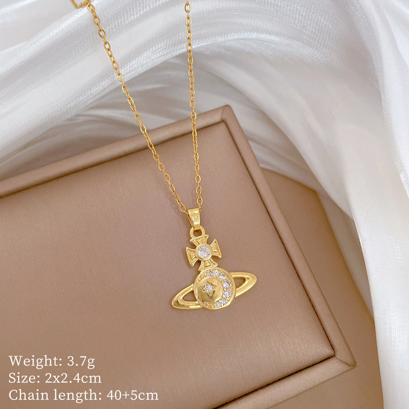 Copper Micro-Inlaid Necklace For Women Copper Micro-Inlaid Real Gold Electroplating Simple Ins Exquisite Clavicle Chain Neck Chain