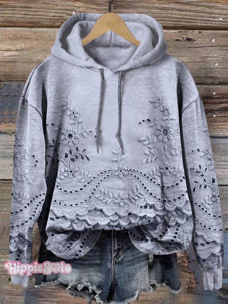 Women’s Floral Textured Art Patterns Prints Casual Pocket Hooded Sweatshirt Blue / S