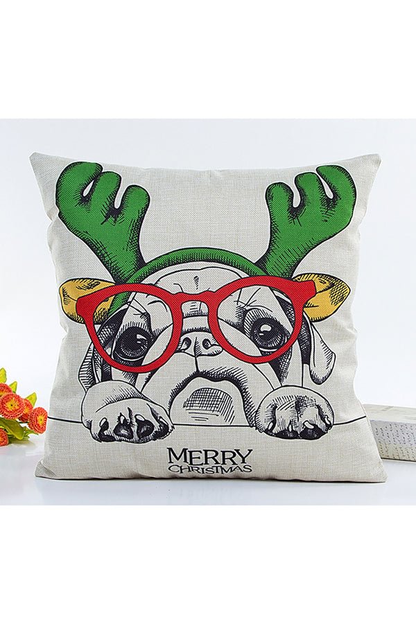 Home Decor Cute Dog Print Merry Christmas Throw Pillow Cover-elleschic