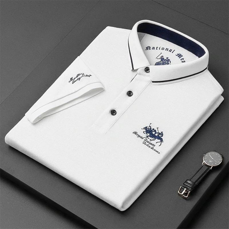 Embroidered Lapel Cotton Paul Polo Shirt