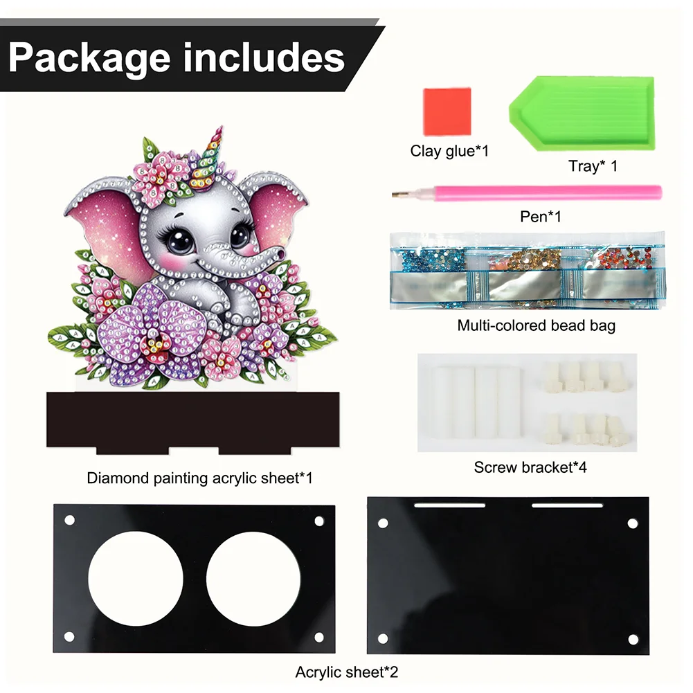5D DIY Flower Elephant Diamond Art Mini Candle Holder for Aromatherapy Art Crafts