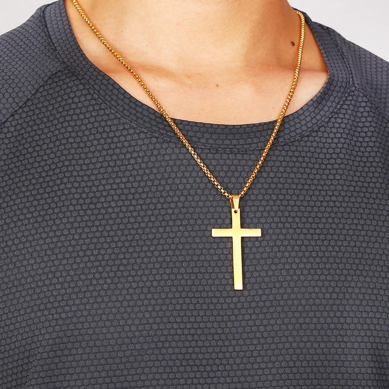 Style Stainless Steel Mirror Bright Plated 18K Gold Simple Cross Men's Pendant Source Manufacturers4