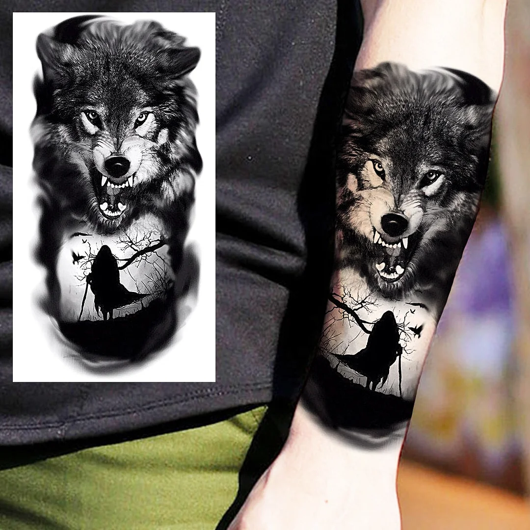 Praying Lion Cross Temporary Tattoos For Men Women Clown Wolf Tiger Flower Compass Fake Tattoo Sticker Forearm Waterproof Tatoos
