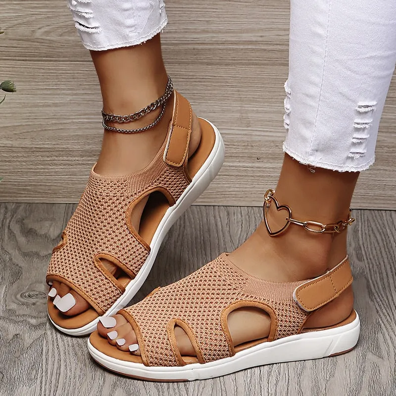 Lucyever women's breathable mesh sandals 2021 plus size 35-45 summer knitted sports shoes sandalias mujer platform flats woman