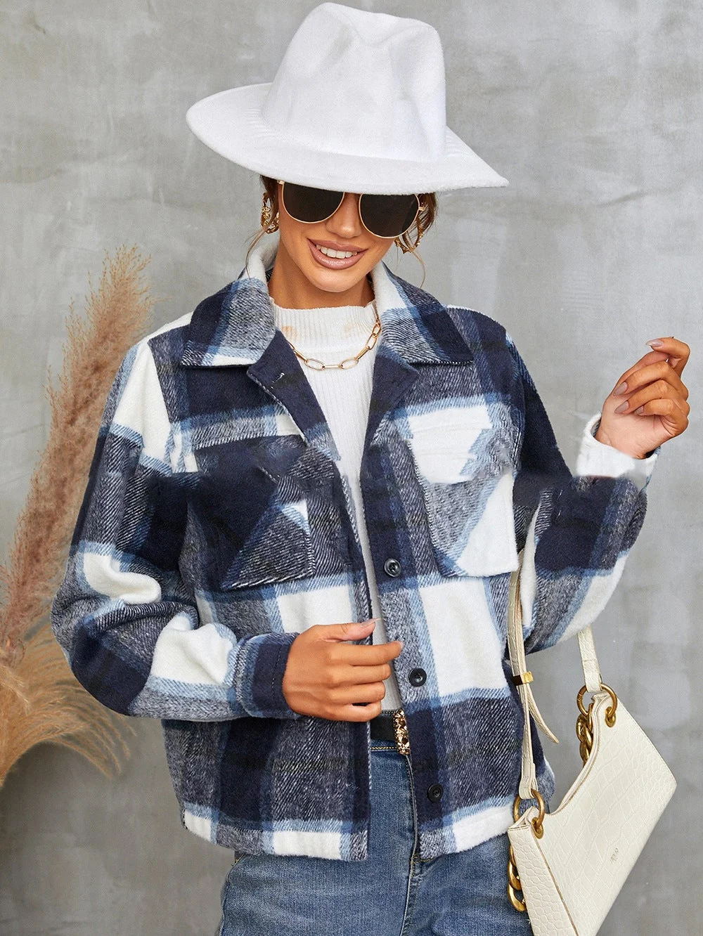 Womens Winter Coat Casual Plaid Jacket