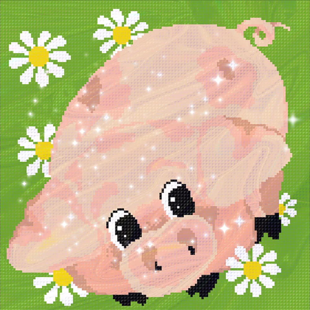 9CT Full Stamped Cross Stitch Bead Embroidery - Pig(Canvas|39*39CM)