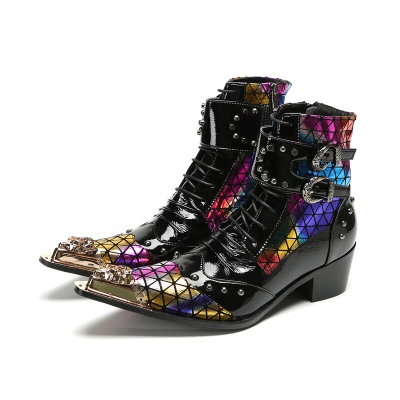 VCSHOES Bota Masculina Shoes Male Punk Rivets Pointed Toe Ankle Boots Cowboy Club Men Boots Motorcycle Short Boots