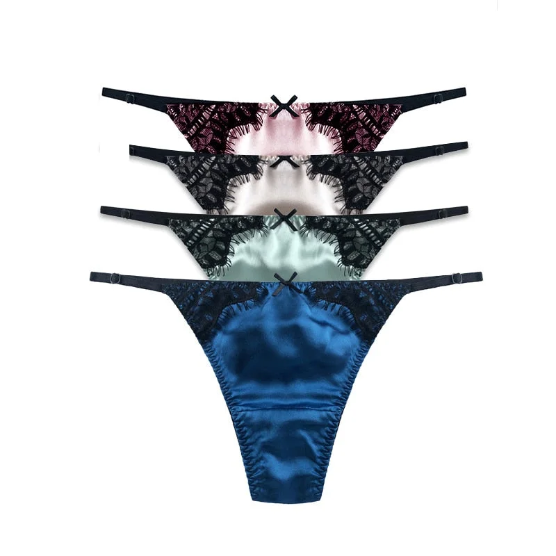 Luxury Satin Panties Women Erotic Lingerie Sexy Silk Thong Low Waist T-back g-strings Thongs Young Lovely Girl Briefs Underwear