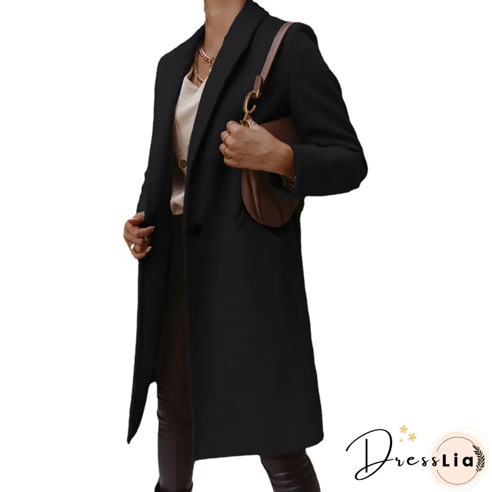 New Autumn And Winter Solid Color Lapel Mid-length Button Woolen Coat Women's Coat Winter Jacket Women