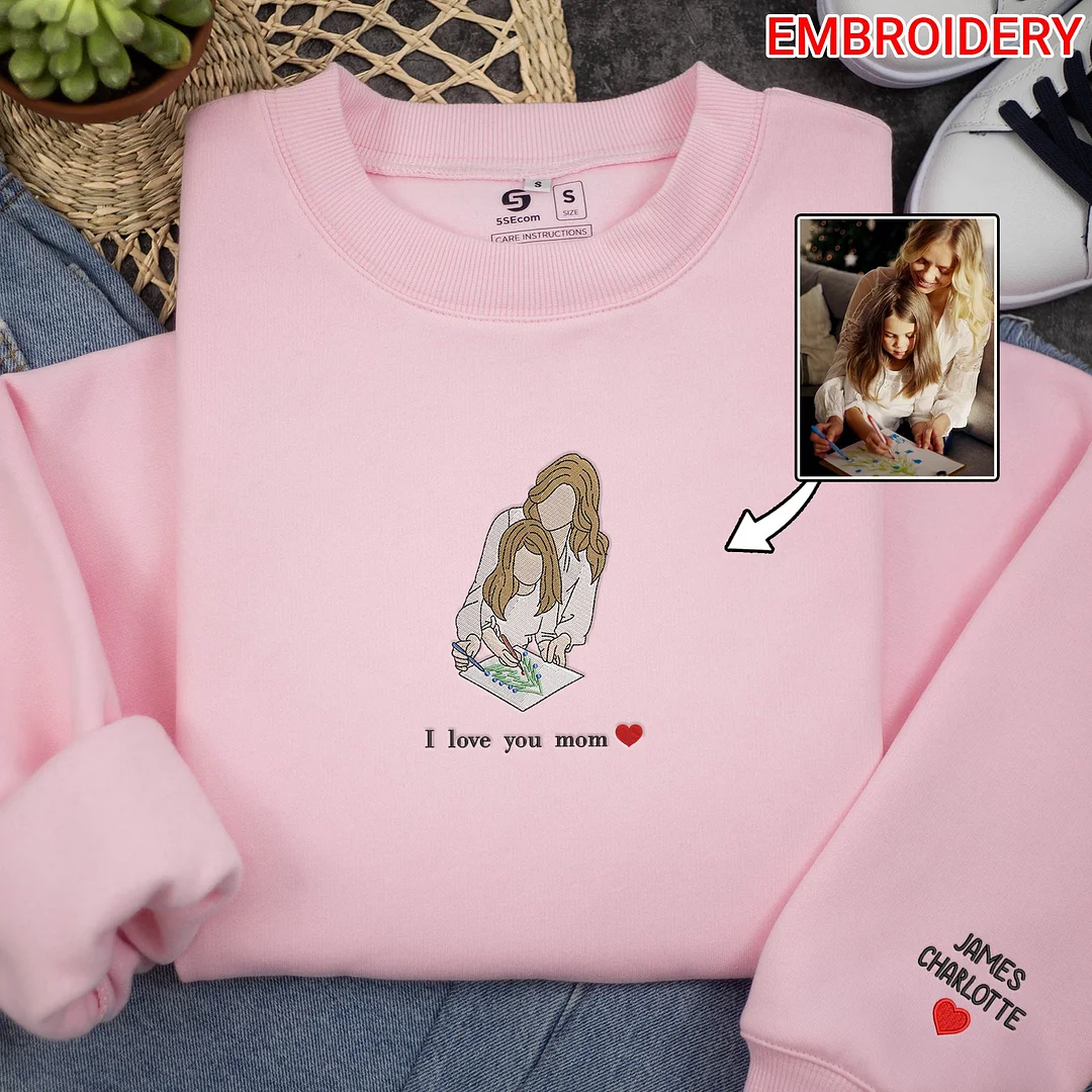Custom Embroidered Family Portrait Sweatshirt from Photo