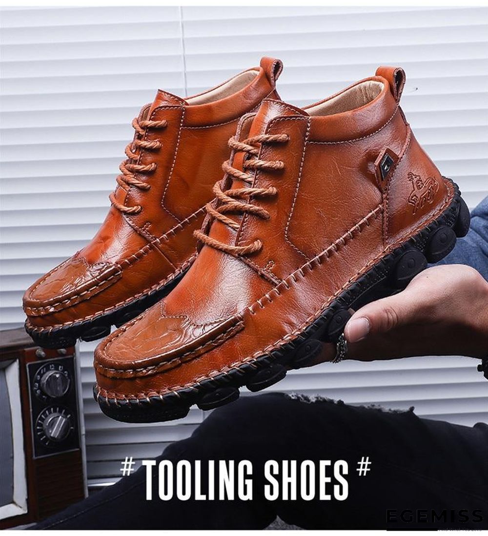 Cow Split Leather Men Boots Comfortable Boots Men Footwear Rubber Ankle Boots Men's Shoes | EGEMISS