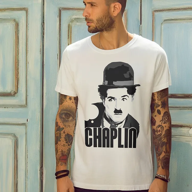 Chaplin Iconic Bowler Hat And Mustache Portrait Printed Men's T-shirt